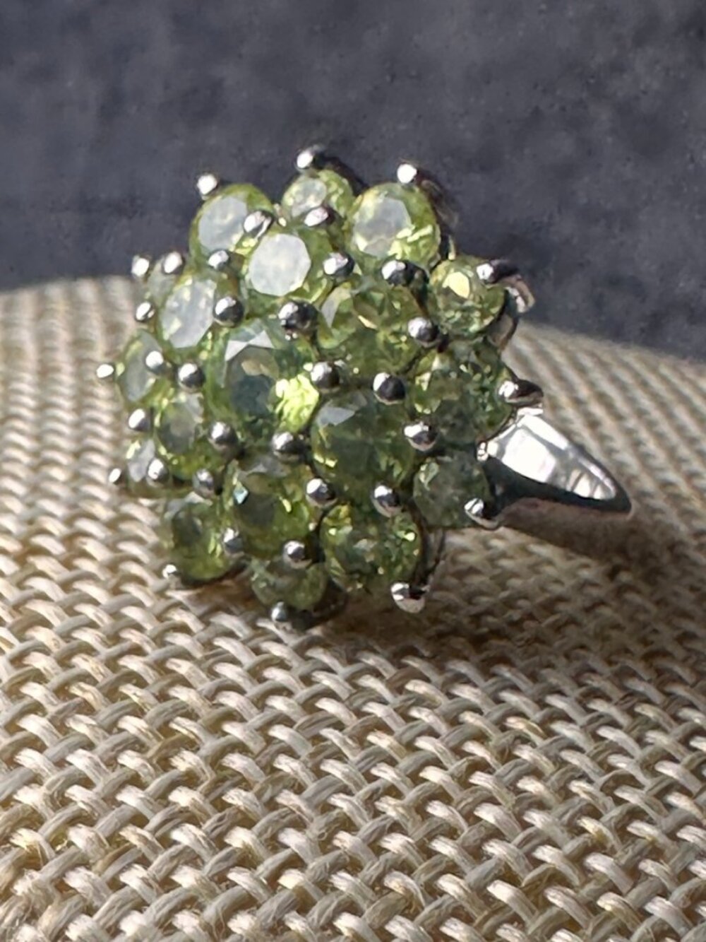 925 Sterling Silver And Peridot Cluster Ring Size Size 6 STS Thailand Stamp Dome